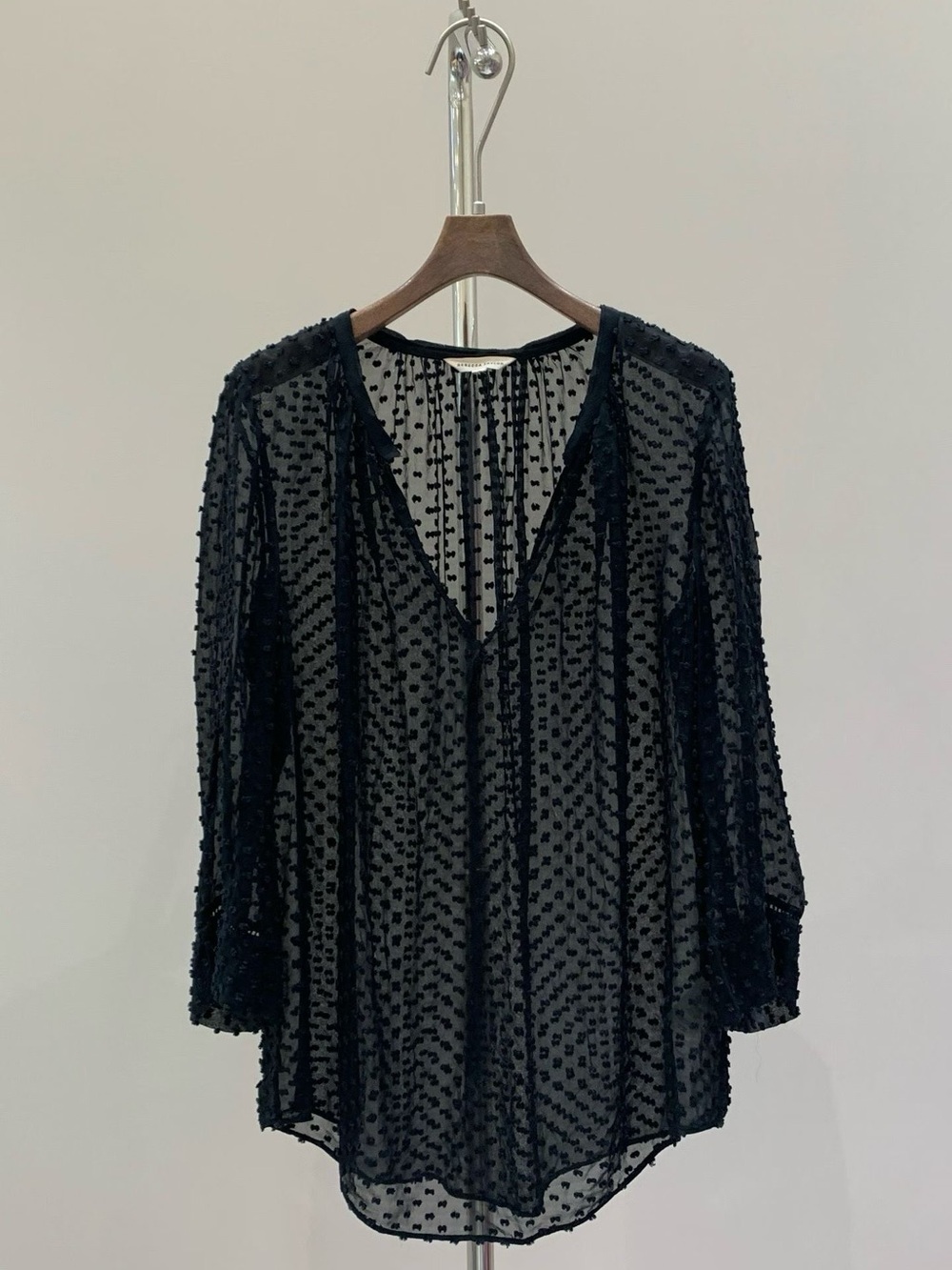 Rebecca Taylor Black Silk Blend Sheer Dobby Blouse Size 10
